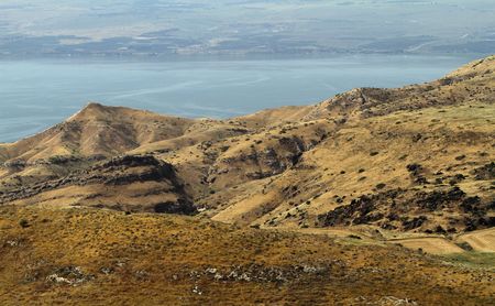 Panoramic view Sea of Galilee, kineret north of Israelの写真素材