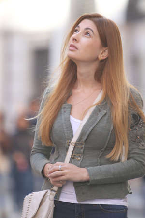 beautiful woman on a city streetの写真素材