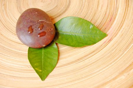 spa stone with leaves の写真素材