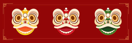 red yellow green chinese mascot dragon dance design vector as a variation of the chinese new year.のイラスト素材