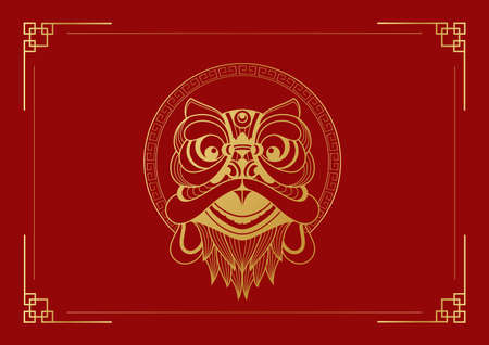 Chinese nuance vector background design with chinese dragon and motif frameのイラスト素材