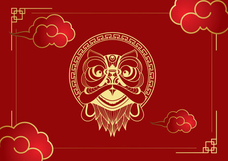 Chinese nuance vector background design with chinese dragon and motif frameのイラスト素材