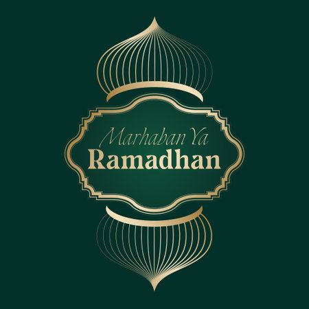 vector illustration of mosque and ramadan kareem greeting poster frame. Ramadan greeting document. mosque line vector golden line illustrationのイラスト素材