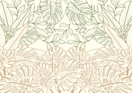 natural leaf background vector thin line natural soft colorsのイラスト素材