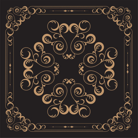 Gold ornament set template as pattern or fabric motif, oval or circle shape, vector frame decoration pattern styleのイラスト素材