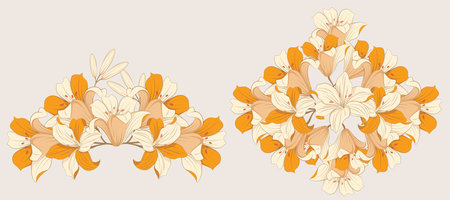 Lilium Candidum Botanical Illustration as a frame design and romantic invitation printing needsのイラスト素材