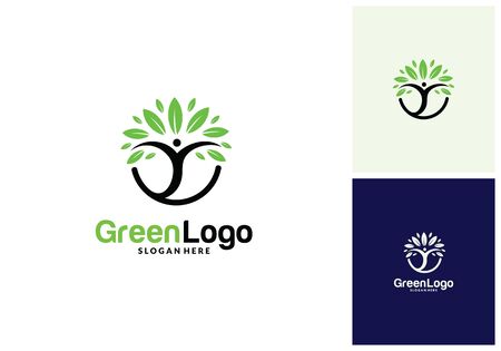 People Tree Logo and Icon Template, Green logo vectorのイラスト素材