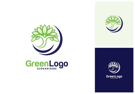 People Tree Logo and Icon Template, Green logo vectorのイラスト素材