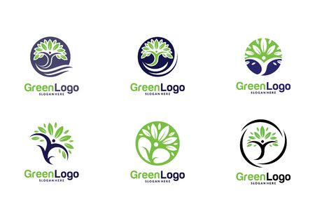 Set of People Tree Logo and Icon Template, Green logo vectorのイラスト素材