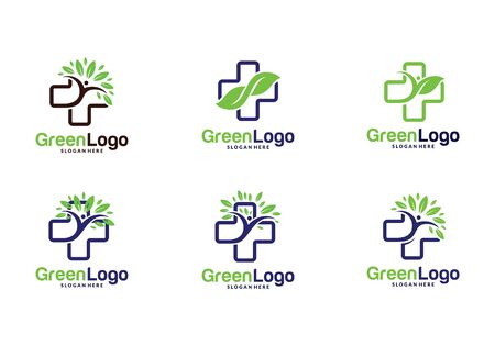 Set of Health tree people logo and Icon Template, Green logo vectorのイラスト素材