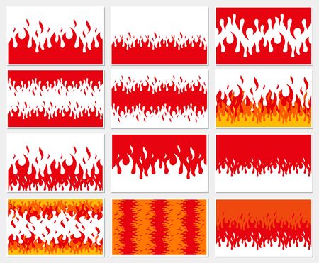 Fire flame background. Set of fire banner. Vector illustration.のイラスト素材