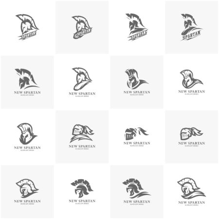 Set of Spartan warrior logo design vector illustration. Warriors sport team logo design.のイラスト素材