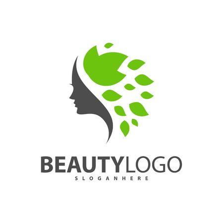 Woman's face in flower leaves. Abstract design concept for beauty salon, massage, cosmetic and spa. Vector female logo design template.のイラスト素材
