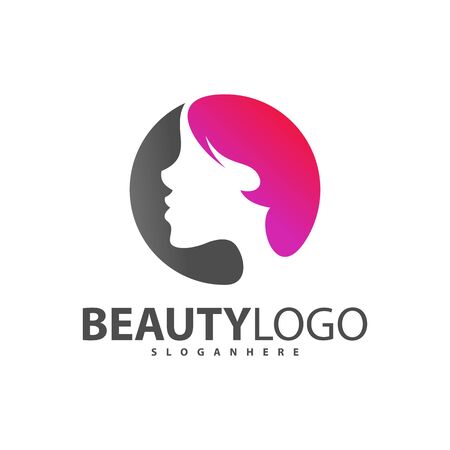 Beauty Woman face with hair logo design vector template.のイラスト素材