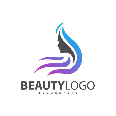 Beauty Woman face with hair logo design vector template.のイラスト素材