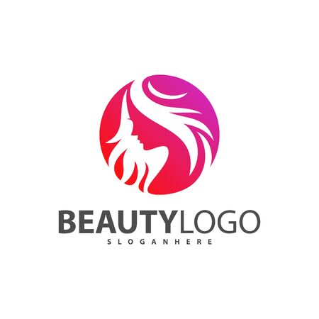 Beauty Woman face with hair logo design vector template.のイラスト素材