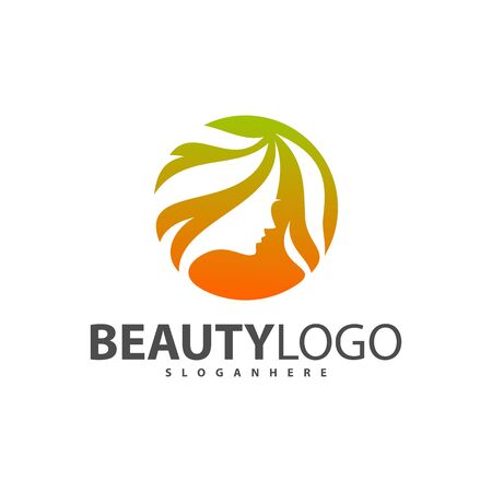 Beauty Woman face with hair logo design vector template.のイラスト素材