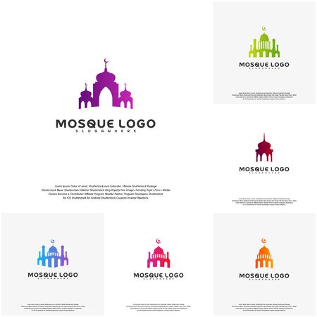 Set Islamic logo design vector. Mosque logo template. Muslims learn logo templatesのイラスト素材
