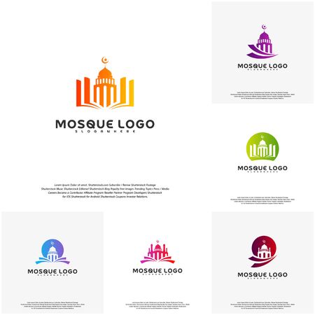 Set Islamic logo design vector. Mosque logo template. Muslims learn logo templatesのイラスト素材