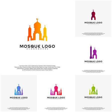 Set Islamic logo design vector. Mosque logo template. Muslims learn logo templatesのイラスト素材