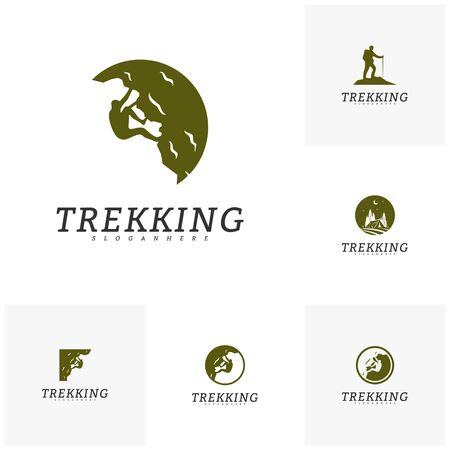 Set of Rock Climber vector logo template. Outdoor activity symbol logoのイラスト素材