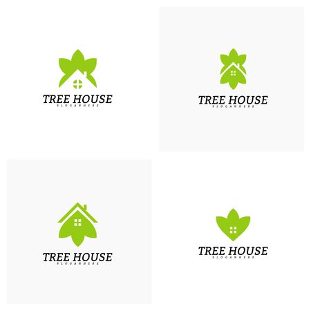 Set of Tree House logo vector template. Leaf House logoのイラスト素材