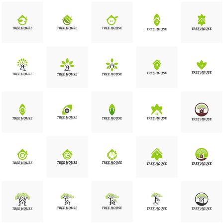 Set of Tree House logo vector template. Leaf House logoのイラスト素材
