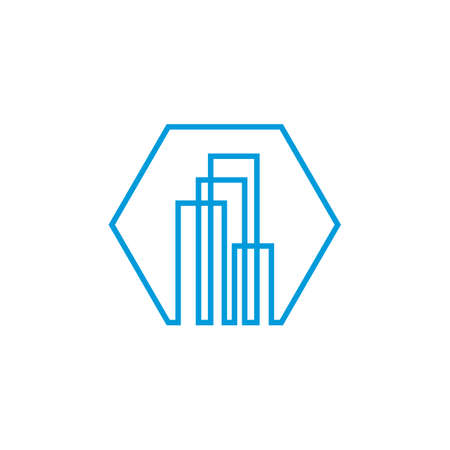 Modern line art City logo template. City skyline line art vector illustrationのイラスト素材