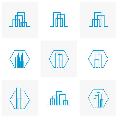 Set of Modern line art City logo template. City skyline line art vector illustrationのイラスト素材