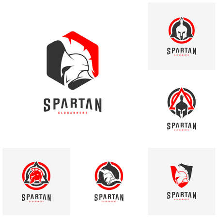 Set of Spartan Logo design vector illustration . Spartan Helmet Logo template. Modern professional logo set for a sport teamのイラスト素材