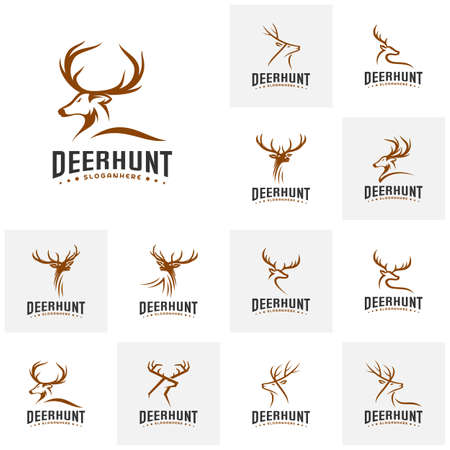 Set of Deer Hunt Logo template, Elegant Deer Head logo designs vectorのイラスト素材