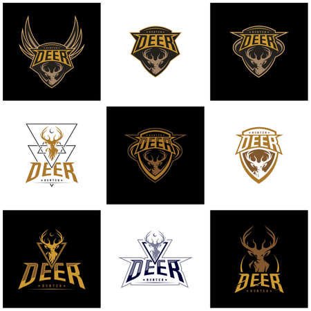 Set of Deer Hunt Logo template, Elegant Deer Head logo designs vectorのイラスト素材