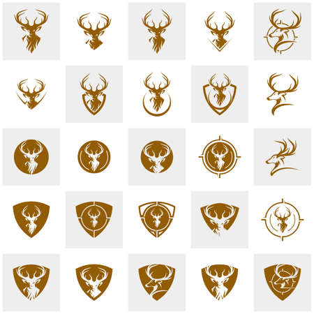 Set of Deer Hunt Logo template, Elegant Deer Head logo designs vectorのイラスト素材