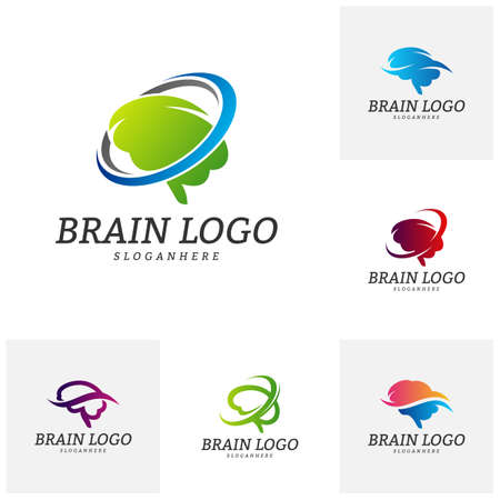 Set of Brain Logo Vector Template. Brain Logo Conceptsのイラスト素材
