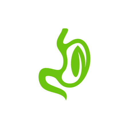 Stomach with Leaf logo design concept, Healthy Stomach logo Template Vector - Vector illustrationのイラスト素材