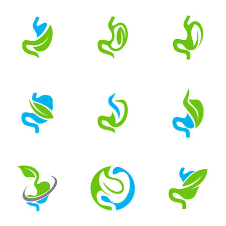 Set of Stomach with Leaf logo design concept, Healthy Stomach logo Template - Vector illustrationのイラスト素材