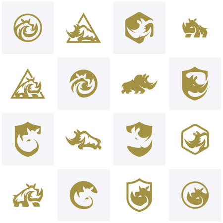 Set of Rhino Logo Concept Vector. Rhino Logo Template - Vectorのイラスト素材