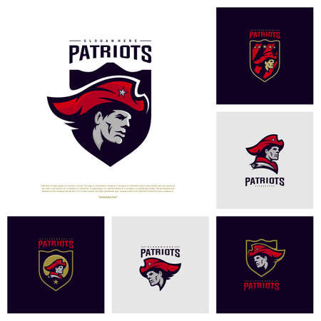 Set of Patriots Logo Design Vector. Head Patriots Logo Design Template. Patriots Shield logo Conceptのイラスト素材
