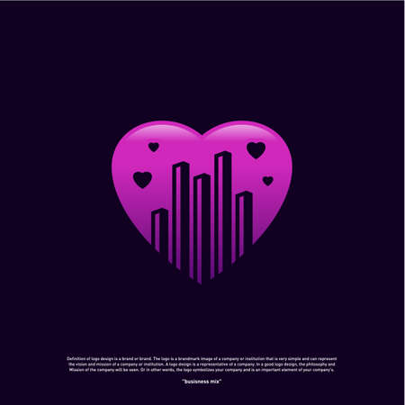 Modern City Love Logo Design Concept. Business Love Building Logo Vector Templateのイラスト素材