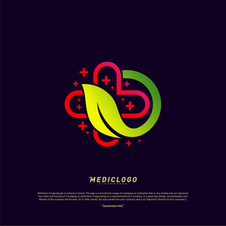 Green Medical Logo Design Concept Vector. Healthcare Leaf Logo Design Templateのイラスト素材