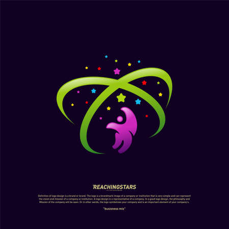 Reaching Stars Logo Design Concept Vector. Child Dream star logo. Colorful, Creative Symbol, Iconのイラスト素材