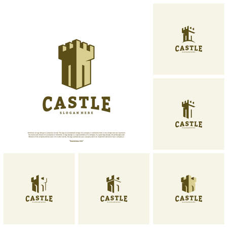 Set of Castle logo design concept vector. Castle Tower logo Template Vector.のイラスト素材