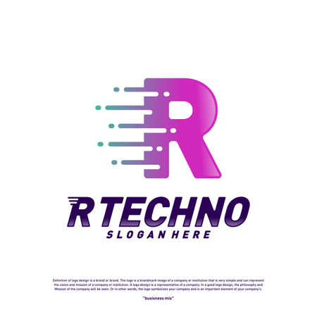 Letter R Digital logo design concept Vector. Initial R Technology logo template.のイラスト素材