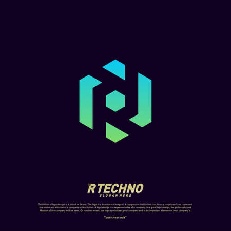 Abstract letter R logo design template. Colorful hexagon creative sign. Initial R Digital logo concept.のイラスト素材