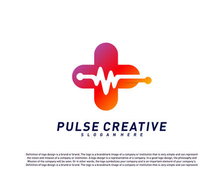 Plus Medical Pulse or Wave logo design concept. Healthcare Pulse logo template vector. Icon Symbolのイラスト素材