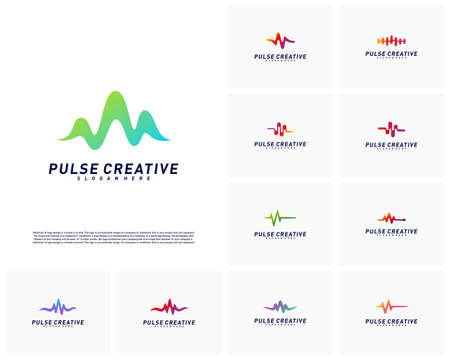 Set of Medical Pulse or Wave logo design concept.Health Pulse logo template vector. Icon Symbolのイラスト素材