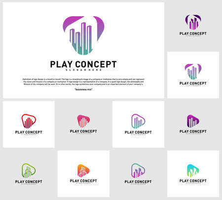Set of Play Media City logo design concept. Stats Play logo template vector. Icon Symbolのイラスト素材