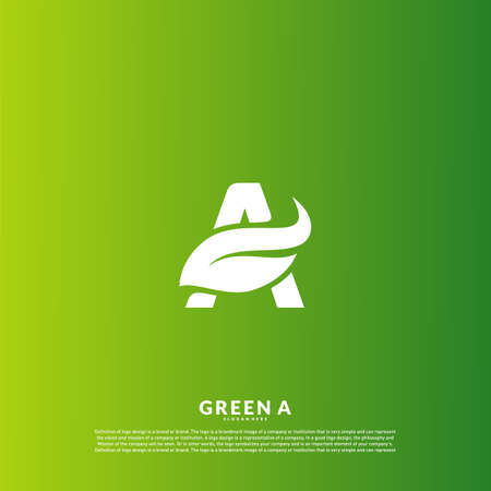 Letter A with leaf logo template vector. Green initial A logo design concept. Icon symbolのイラスト素材