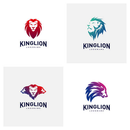 Set of Lions Logo Design Concept. King Lions Logo Design Template Vector. Icon Symbolのイラスト素材