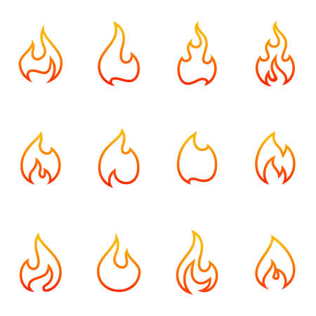 Set of Fire Flame Logo Design Vector Template. Icon Symbol.のイラスト素材